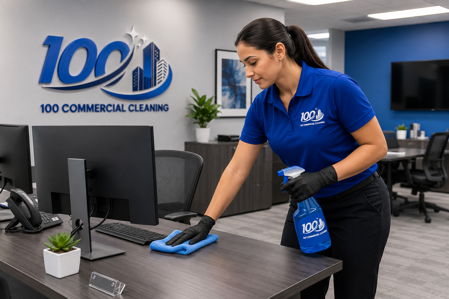 Spotless commercial workspace cleaned by 100 Commercial Cleaning